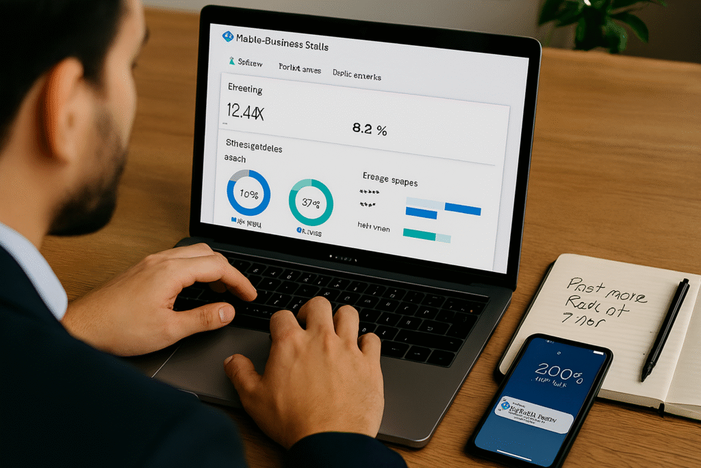 Business analytics dashboard showing customer insights, growth metrics (12.4K), and performance trends (37% increase)